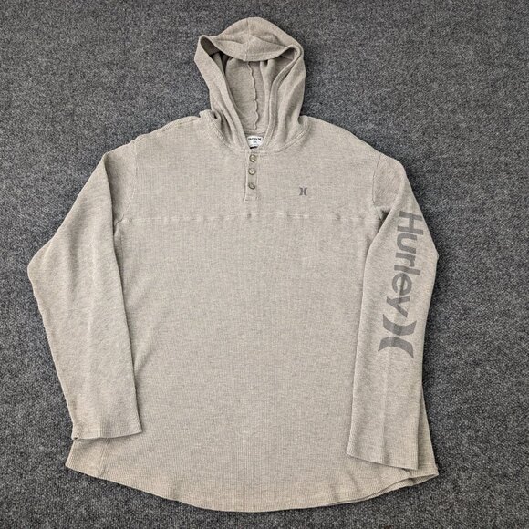 HURLEY Pullover Men's 2XL Gray Henley Waffle Hooded Long Sleeve Casual - Picture 7 of 15